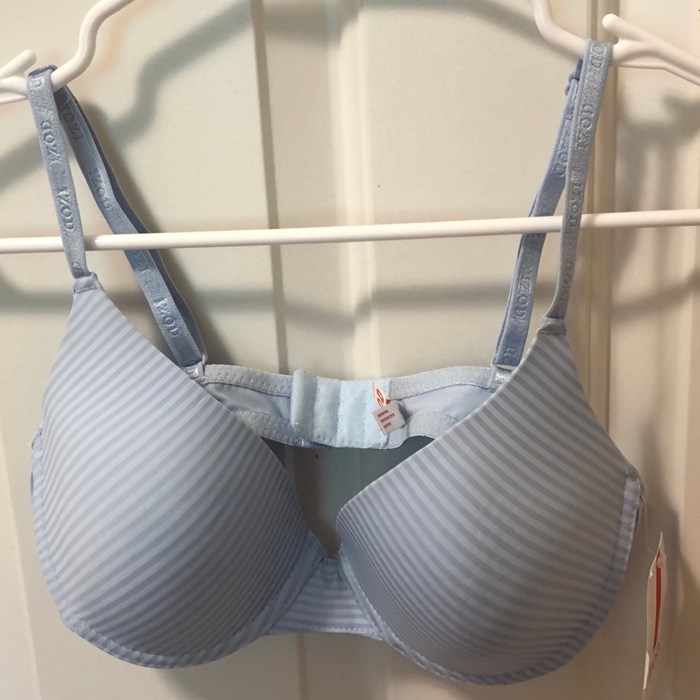 IZOD slightly padded bra- cute light blue stripes